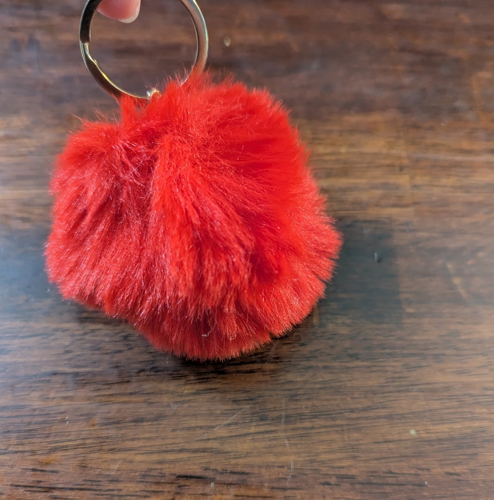 Fluffy Red Pom Pom Keychain